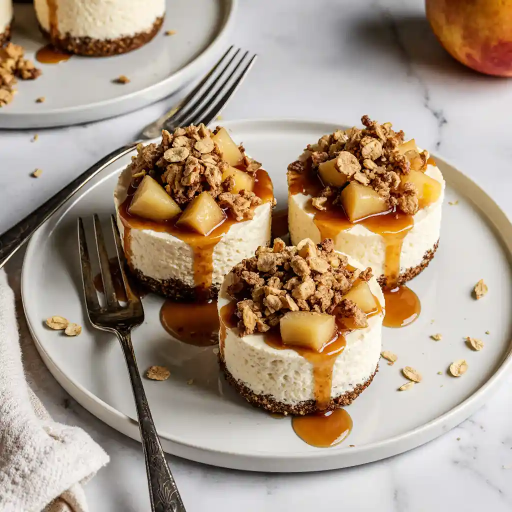 Minimalist Christmas apple crisp mini cheesecakes