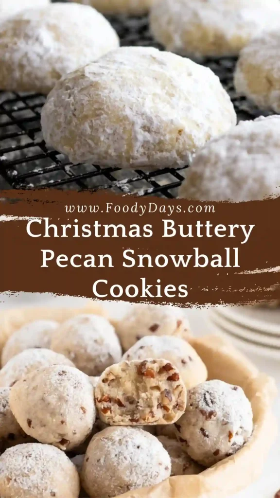 Christmas buttery pecan snowball cookies on white marble