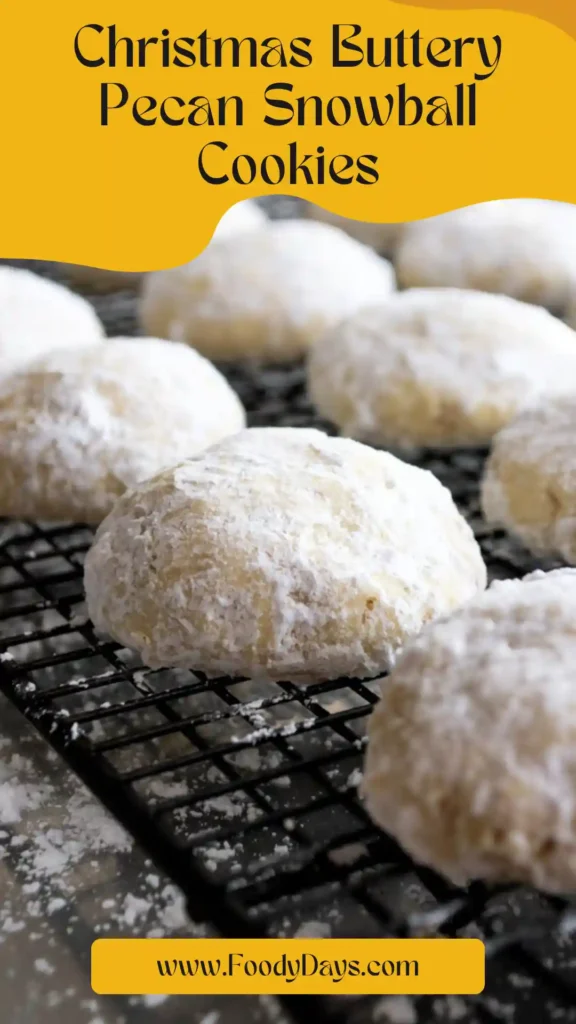 Christmas buttery pecan snowball cookies on white marble