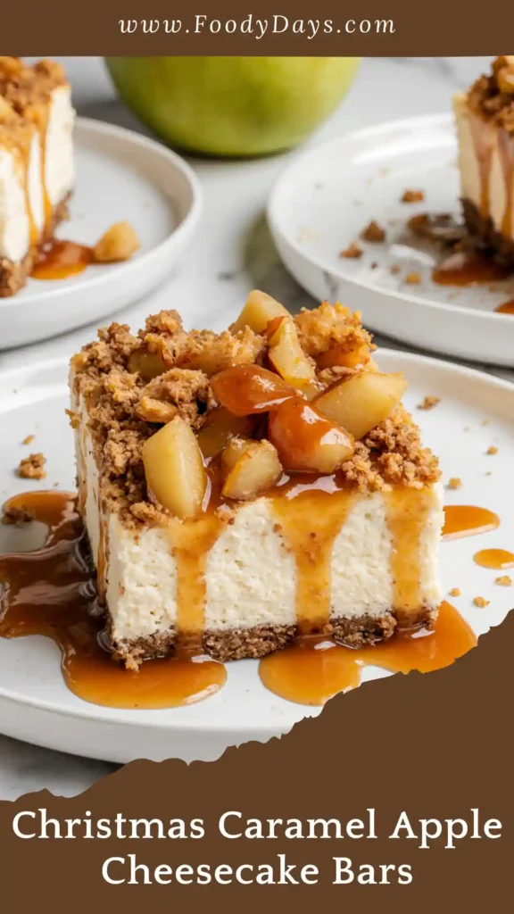 Finished caramel apple cheesecake bars served modern style