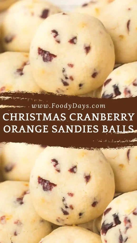 Christmas cranberry orange sandies balls served on festive plate