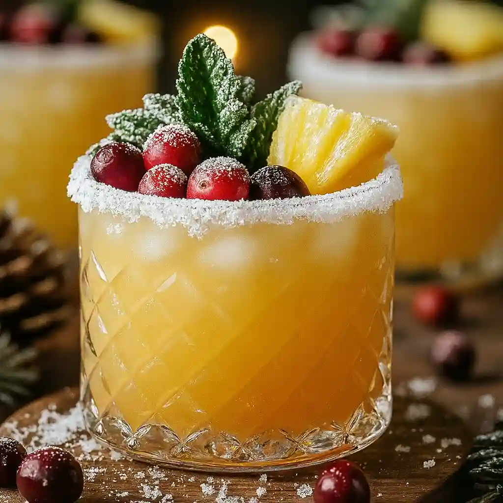 Family-friendly snowy pineapple punch with cranberries and coconut