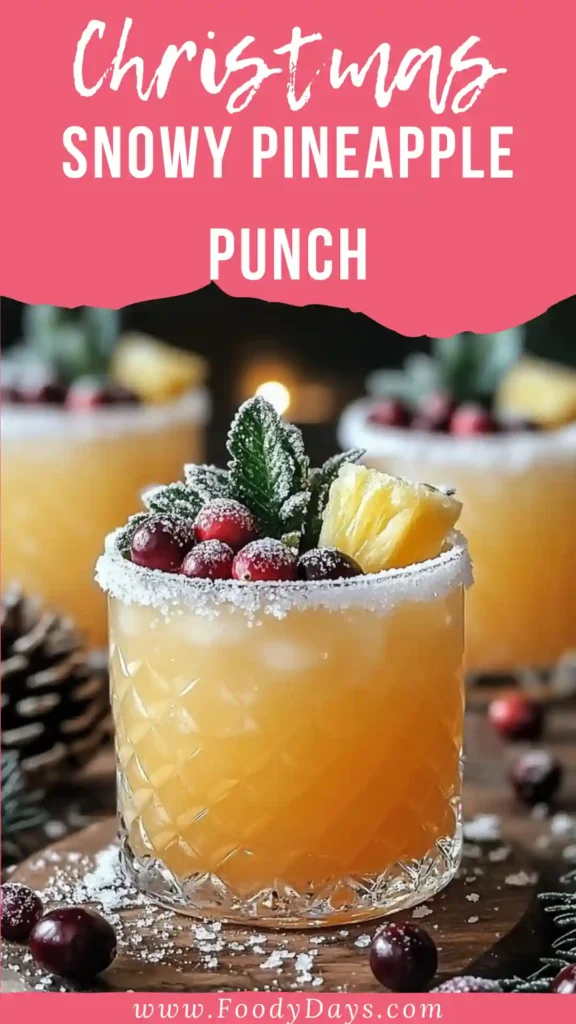 Family-friendly snowy pineapple punch with cranberries and coconut
