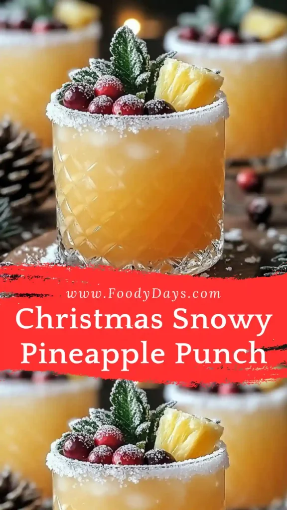 Family-friendly snowy pineapple punch with cranberries and coconut