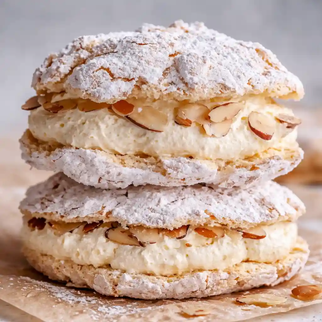 Almond Dacquoise Cream Clouds light almond dessert family friendly