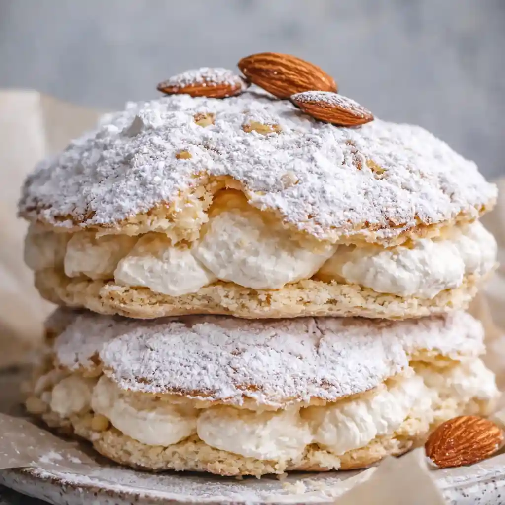 Almond Dacquoise Cream Clouds light almond dessert family friendly