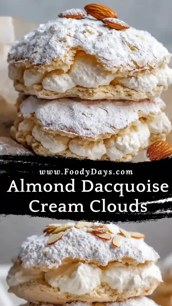 Almond Dacquoise Cream Clouds light almond dessert family friendly