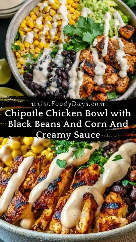 Chipotle chicken bowl with black beans corn and creamy sauce family dinner