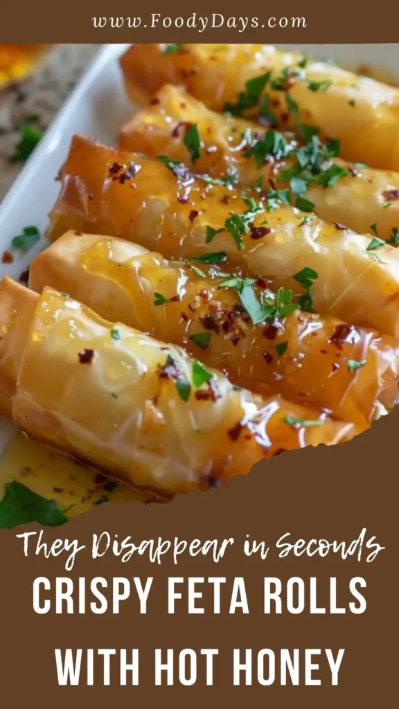 Crispy feta rolls drizzled with honey served as an easy appetizer