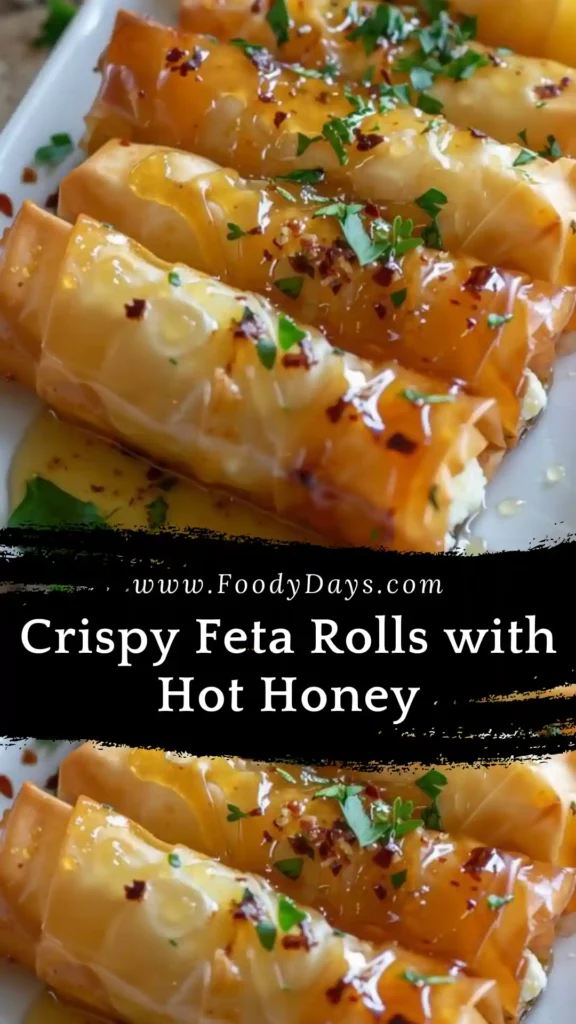 Crispy feta rolls drizzled with honey served as an easy appetizer