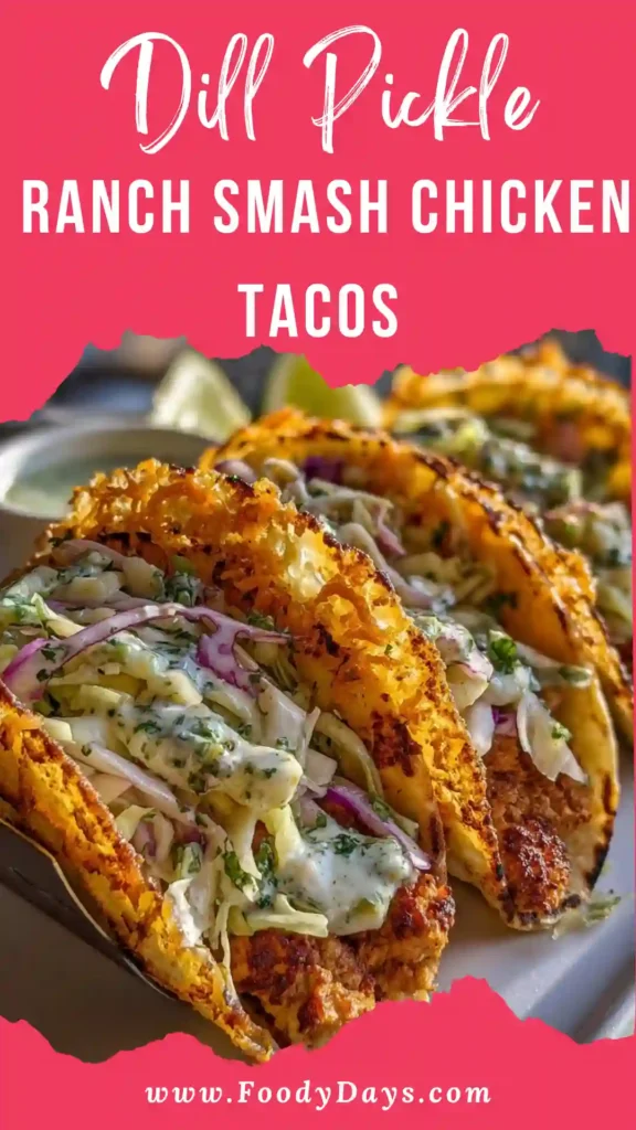 Dill pickle ranch smash chicken tacos with crispy cheese