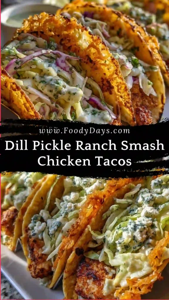 Dill pickle ranch smash chicken tacos with crispy cheese