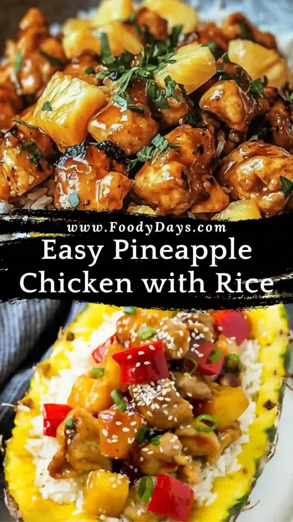Easy Pineapple Chicken with Rice served in a bowl, sweet and savory family dinner
