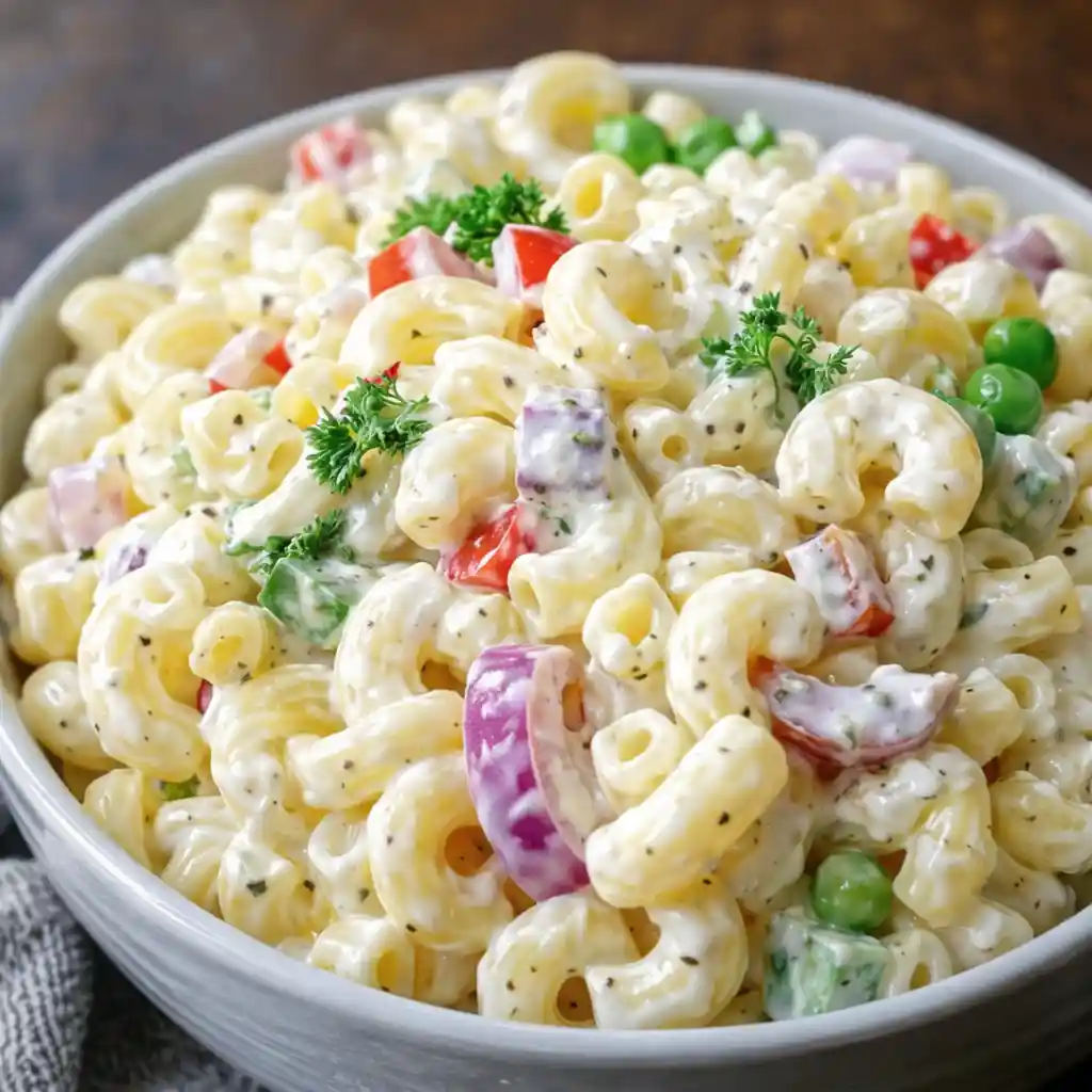 Gordon Ramsay macaroni salad creamy and colorful family-friendly