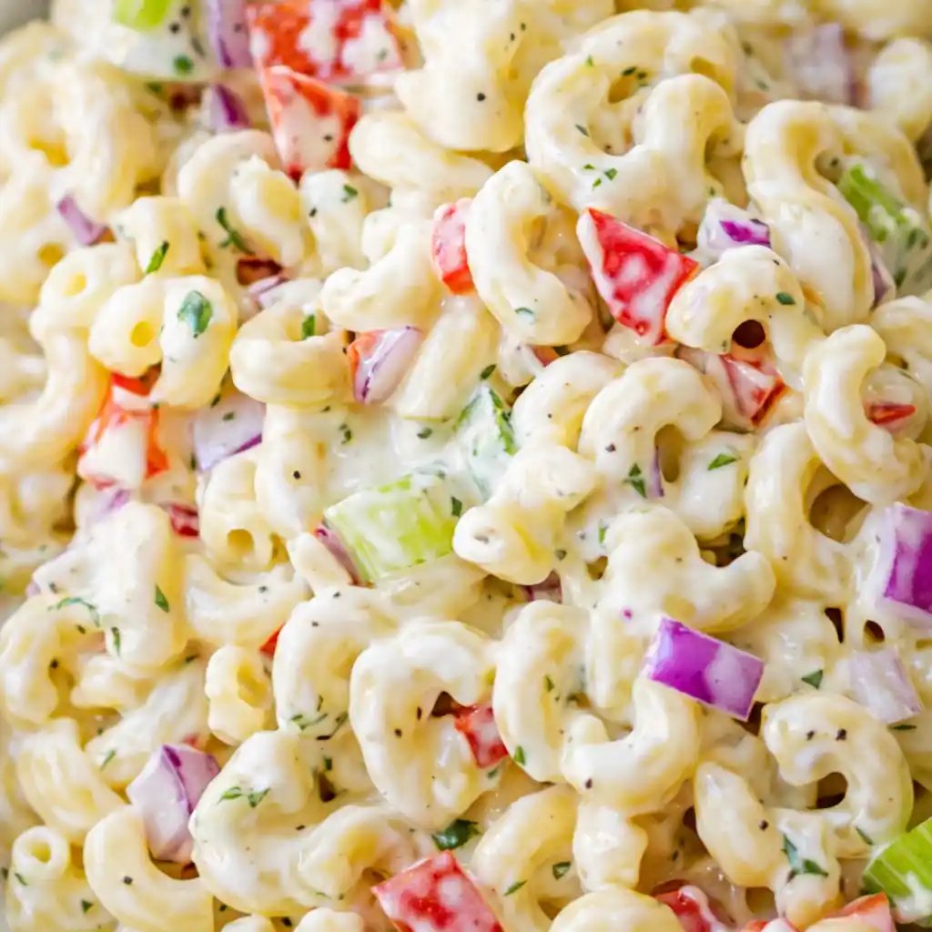 Gordon Ramsay macaroni salad creamy and colorful family-friendly
