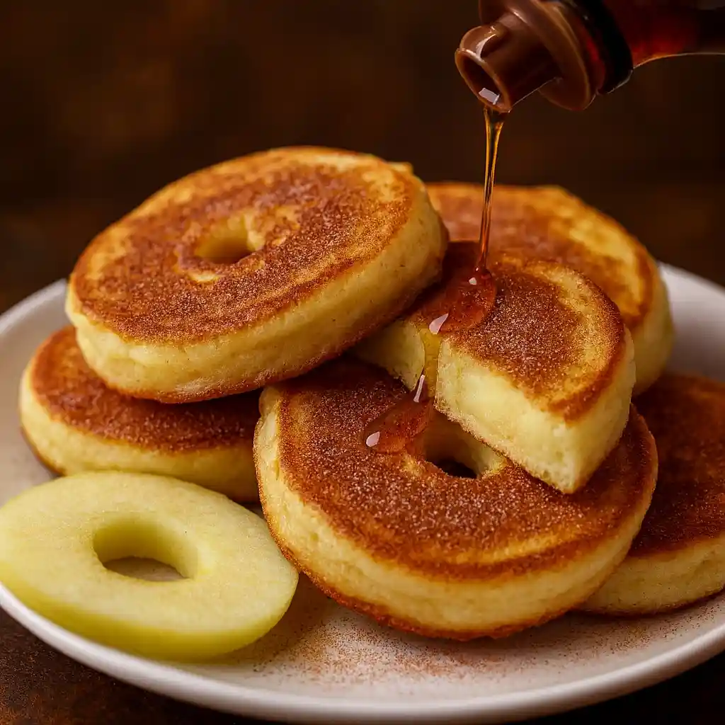 Healthy apple pancake dippers served warm with yogurt dip on a white marble plate