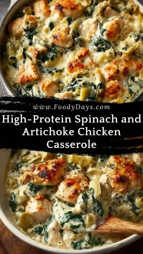High protein spinach and artichoke chicken casserole family dinner