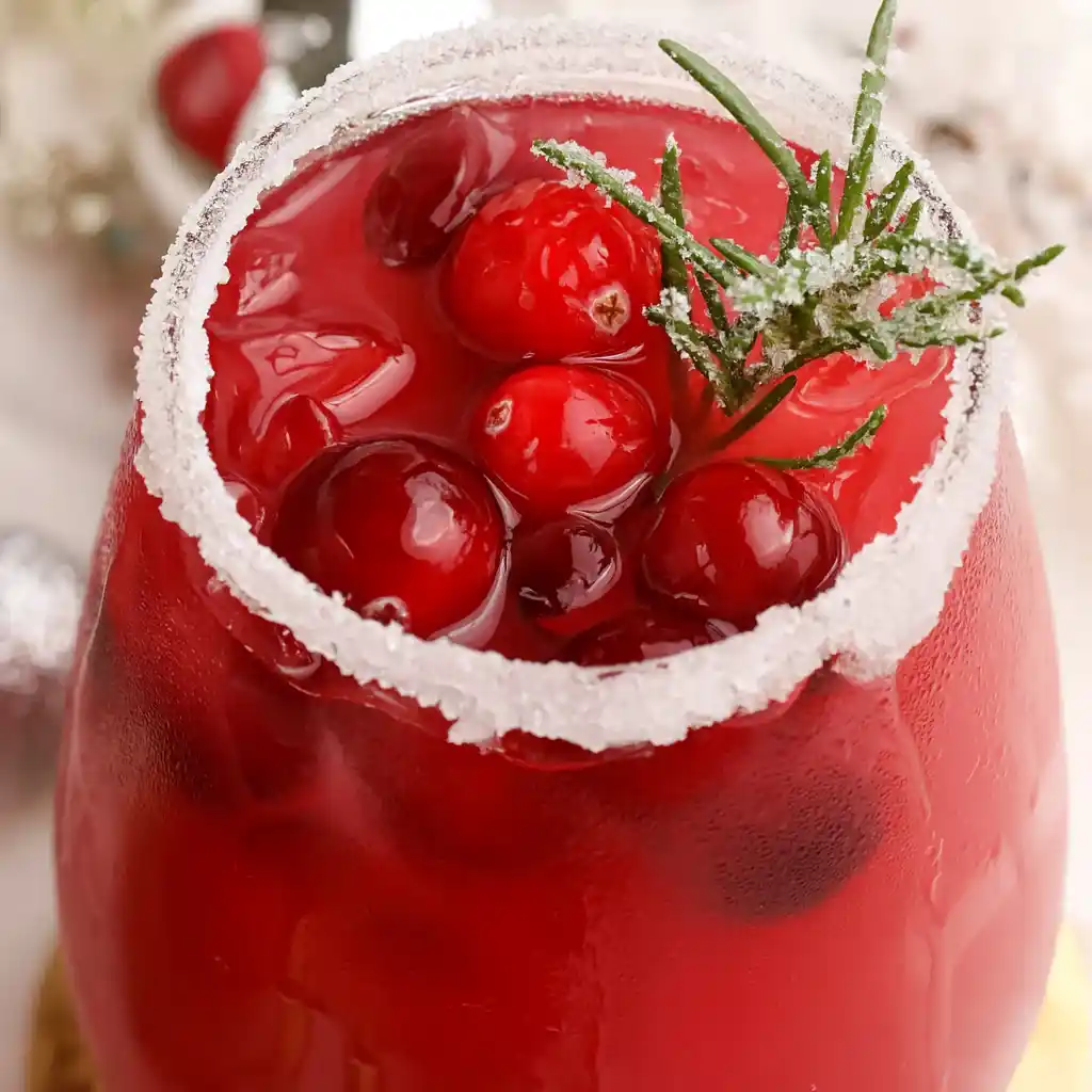 Christmas Spiced Margarita with rosemary and cranberry on a family table