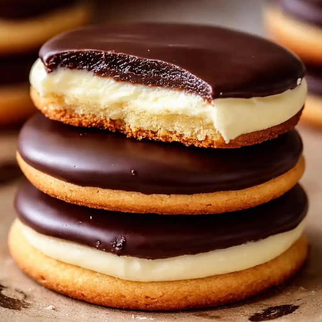 Melt-in-your-mouth Boston cream pie cookies with vanilla cream and chocolate glaze