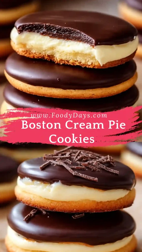 Melt-in-your-mouth Boston cream pie cookies with vanilla cream and chocolate glaze