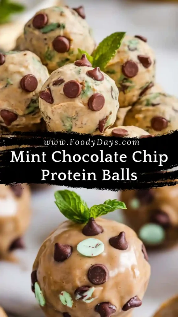 Mint Chocolate Chip Protein Balls arranged as a family-friendly snack on a white marble background