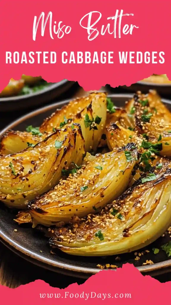Miso butter roasted cabbage wedges served family style