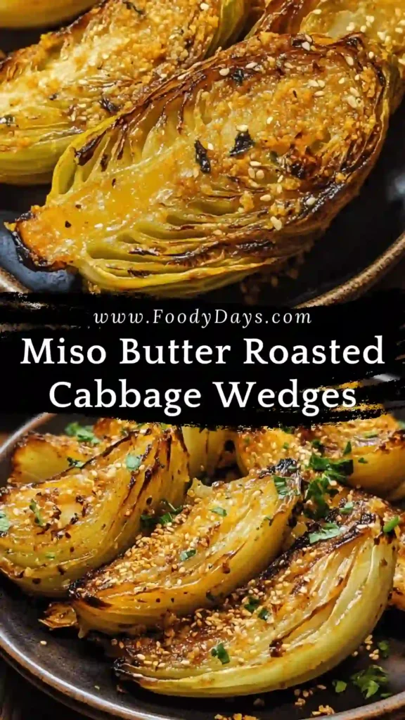 Miso butter roasted cabbage wedges served family style