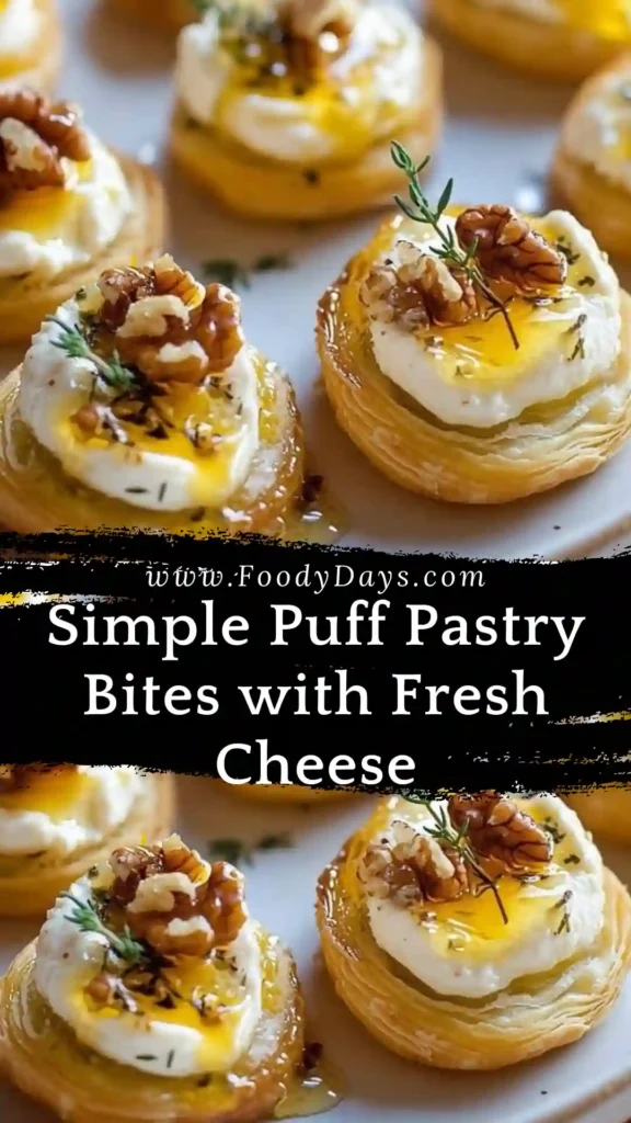 Simple puff pastry bites with fresh cheese topped with honey