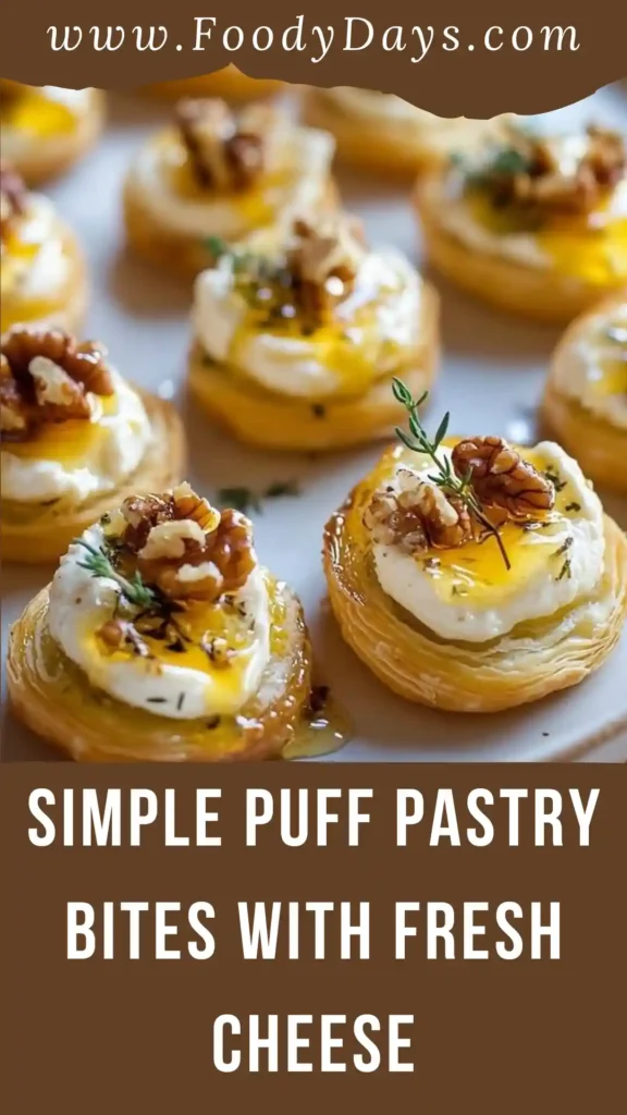 Simple puff pastry bites with fresh cheese topped with honey