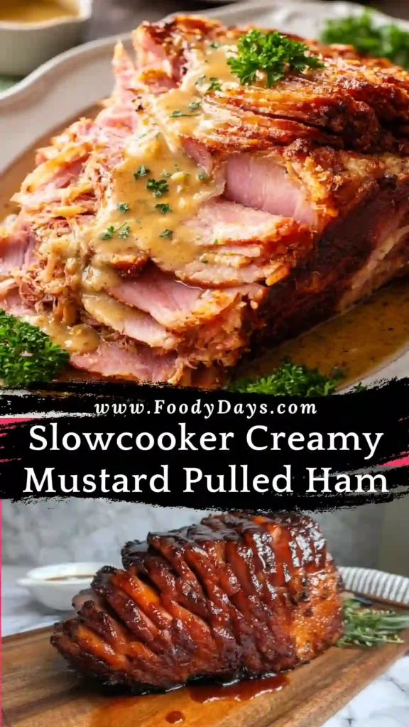 Slowcooker creamy mustard pulled ham easy family dinner