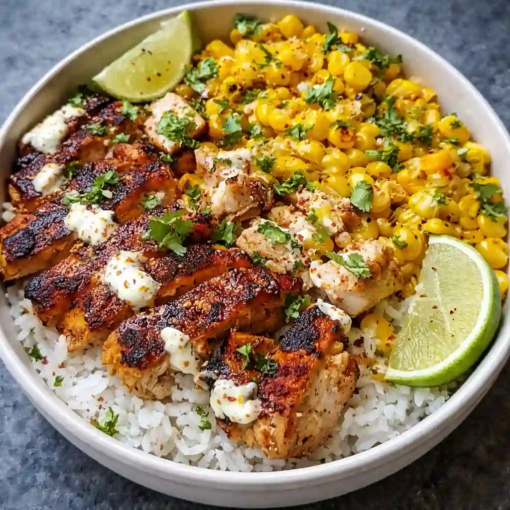 Street corn chicken rice bowl easy family dinner