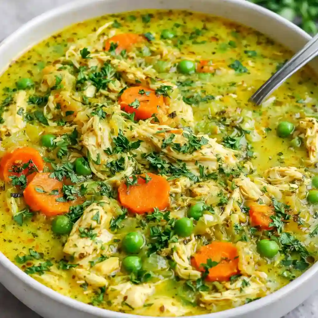 Anti Inflammatory Turmeric Chicken Soup served warm for a family-friendly meal