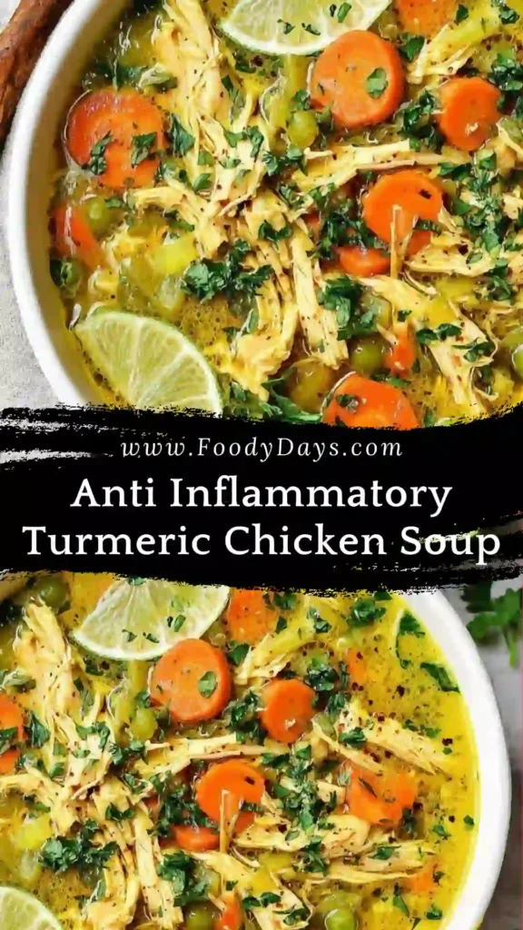Anti Inflammatory Turmeric Chicken Soup served warm for a family-friendly meal