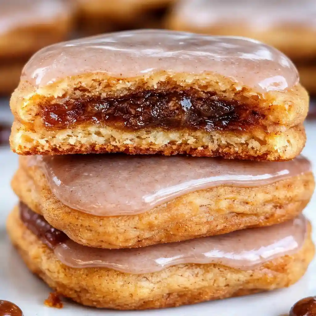 Family-friendly Brown Sugar Pop Tart Cookies with cinnamon filling on white marble background