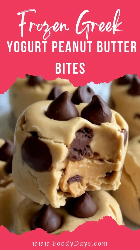 Frozen Greek Yogurt Peanut Butter Bites served as a family-friendly snack on a white marble background