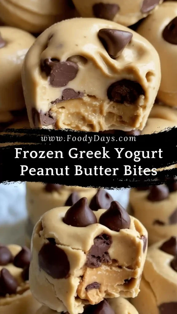 Frozen Greek Yogurt Peanut Butter Bites served as a family-friendly snack on a white marble background