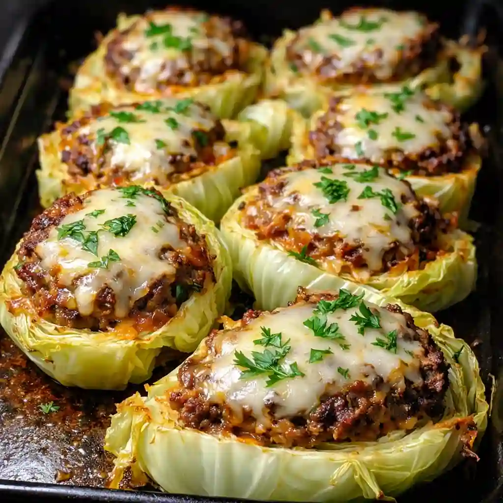 Oven-Baked Cabbage Burgers served as a family-friendly dinner on a white marble background