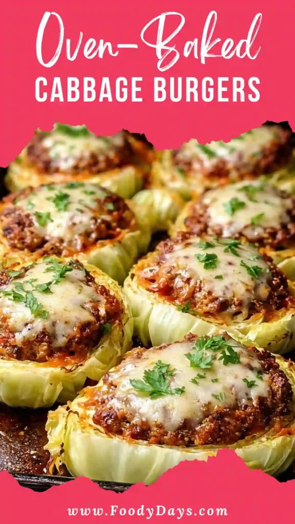 Oven-Baked Cabbage Burgers served as a family-friendly dinner on a white marble background