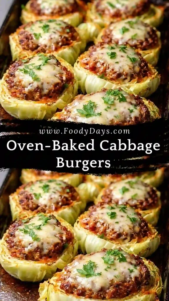 Oven-Baked Cabbage Burgers served as a family-friendly dinner on a white marble background