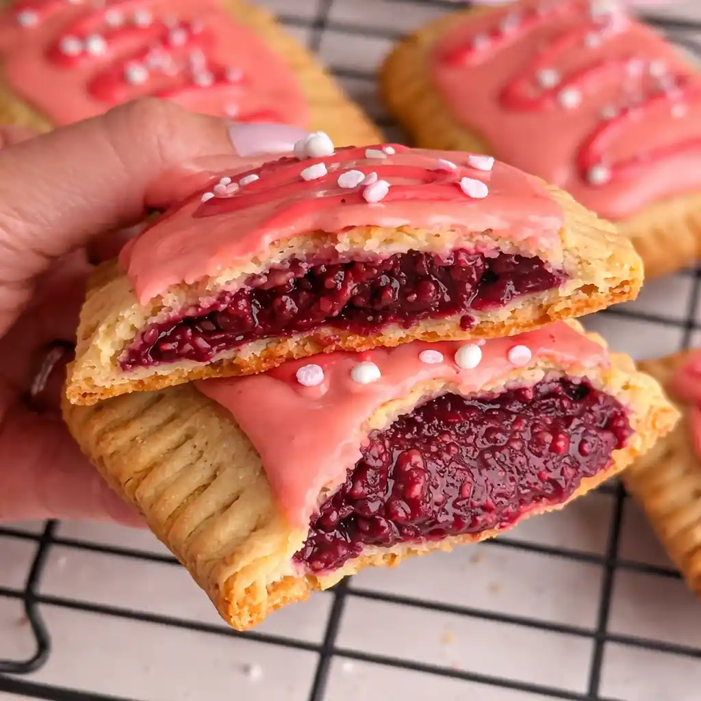 Protein-Packed Homemade Pop Tarts with berry filling served for a family breakfast on white marble