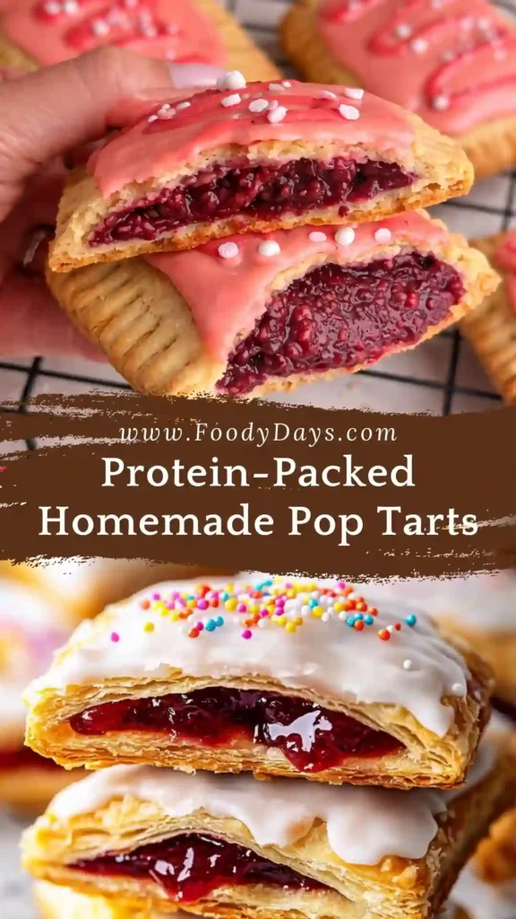 Protein-Packed Homemade Pop Tarts with berry filling served for a family breakfast on white marble