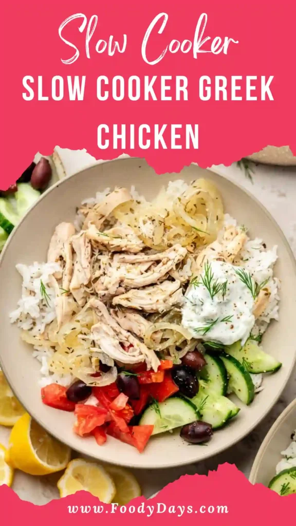 Slow Cooker Greek Chicken served warm with lemon and herbs for family dinner