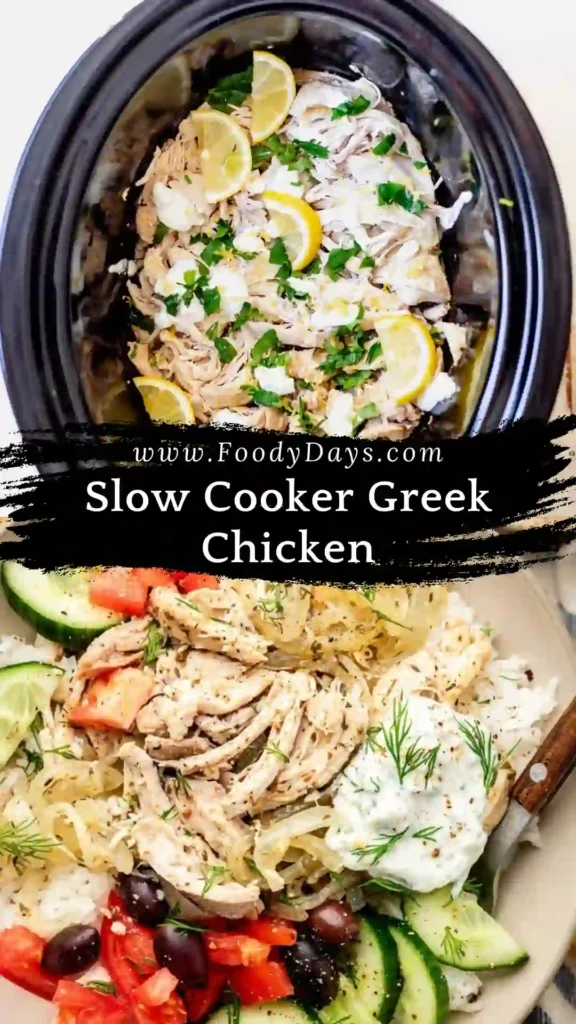 Slow Cooker Greek Chicken served warm with lemon and herbs for family dinner