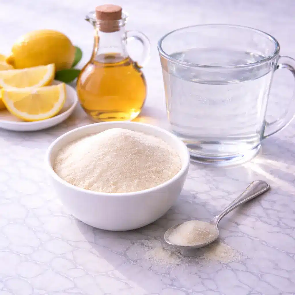 Jillian Michaels Gelatin Recipe cubes served in white bowl on marble surface