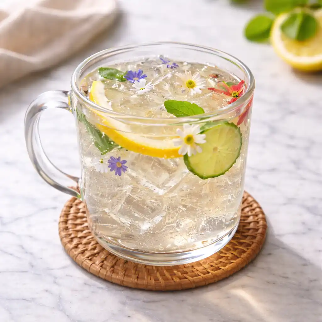 Clear gelatin cubes made from the gelatin trick recipe served in white bowl on marble surface