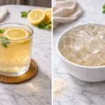 Clear gelatin cubes made from the gelatin trick recipe served in white bowl on marble surface