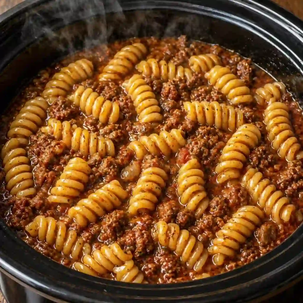 healthy cheeseburger cavatappi slow cooker