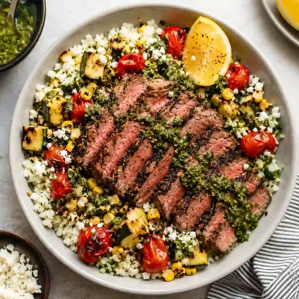 healthy chimichurri steak bowl