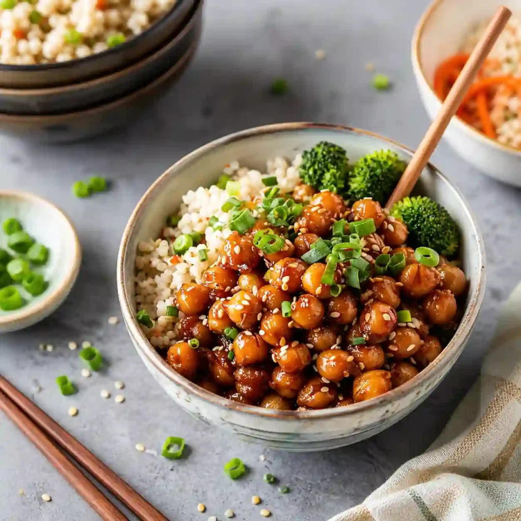 healthy vegan sticky sesame chickpeas