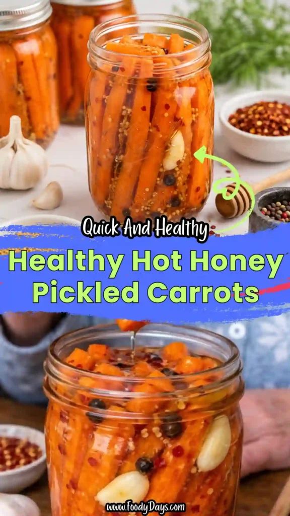 Hot honey pickled carrots in jars